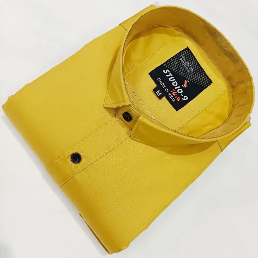 Golden Cotton Solid Casual Shirts For Men