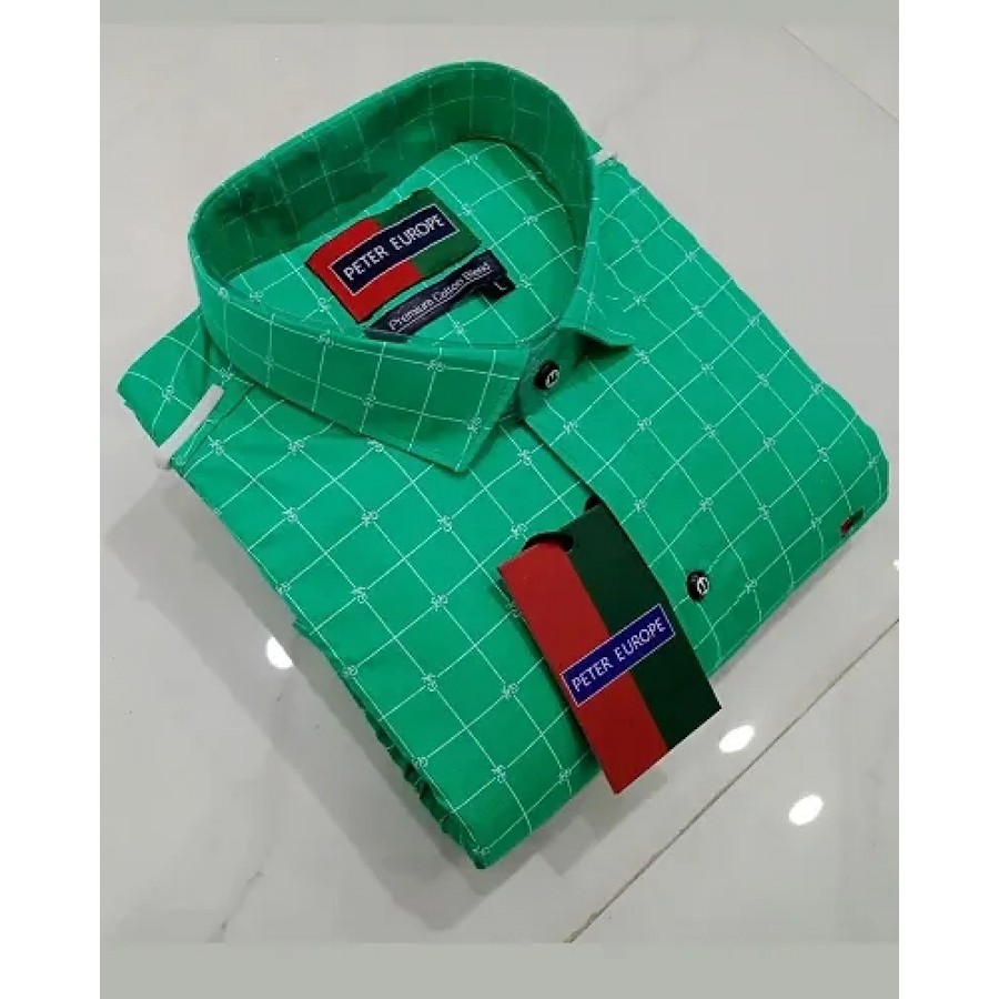 Green Cotton Checked Casual Shirts For Men