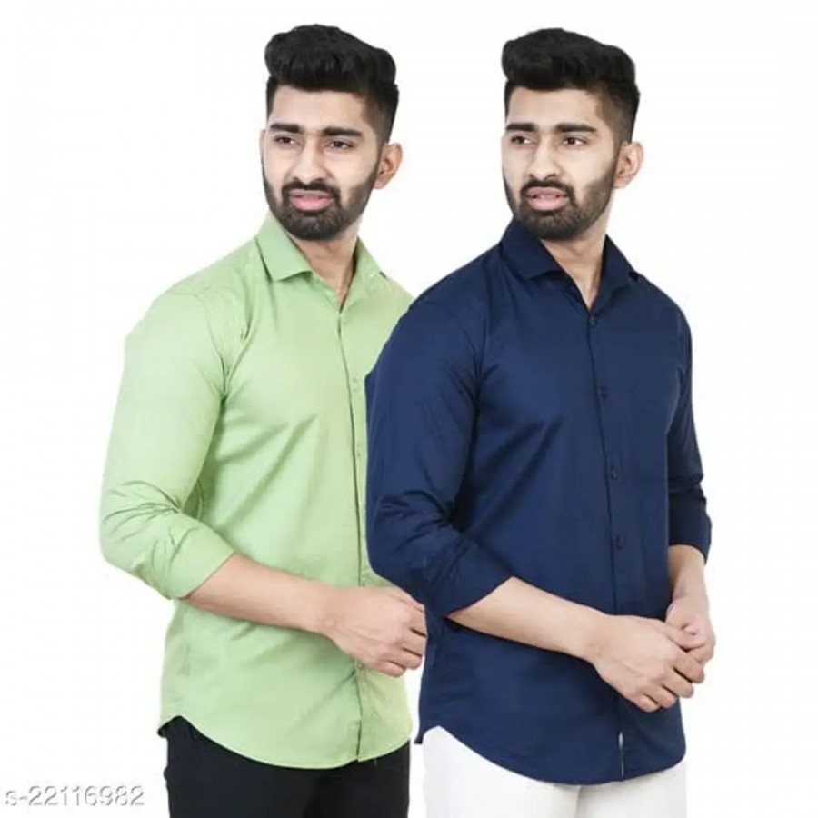 Green Cotton Solid Casual Shirts For Men