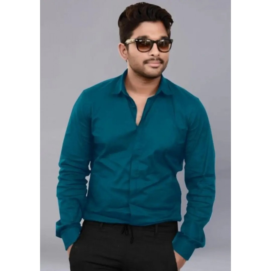 Green Cotton Solid Casual Shirts For Men