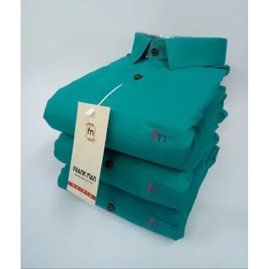 Green Cotton Solid Casual Shirts For Men