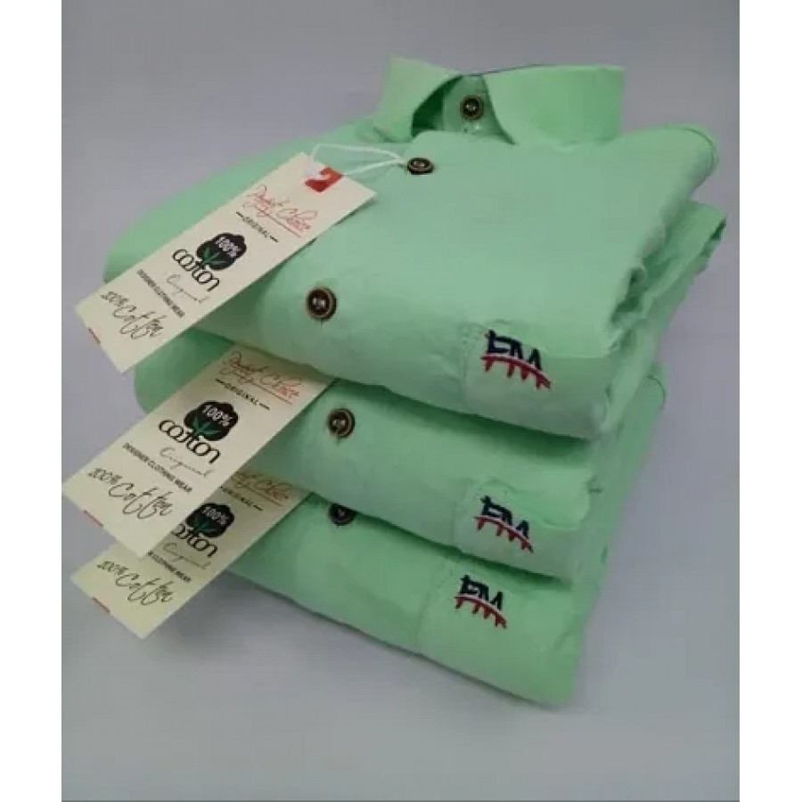 Green Cotton Solid Casual Shirts For Men