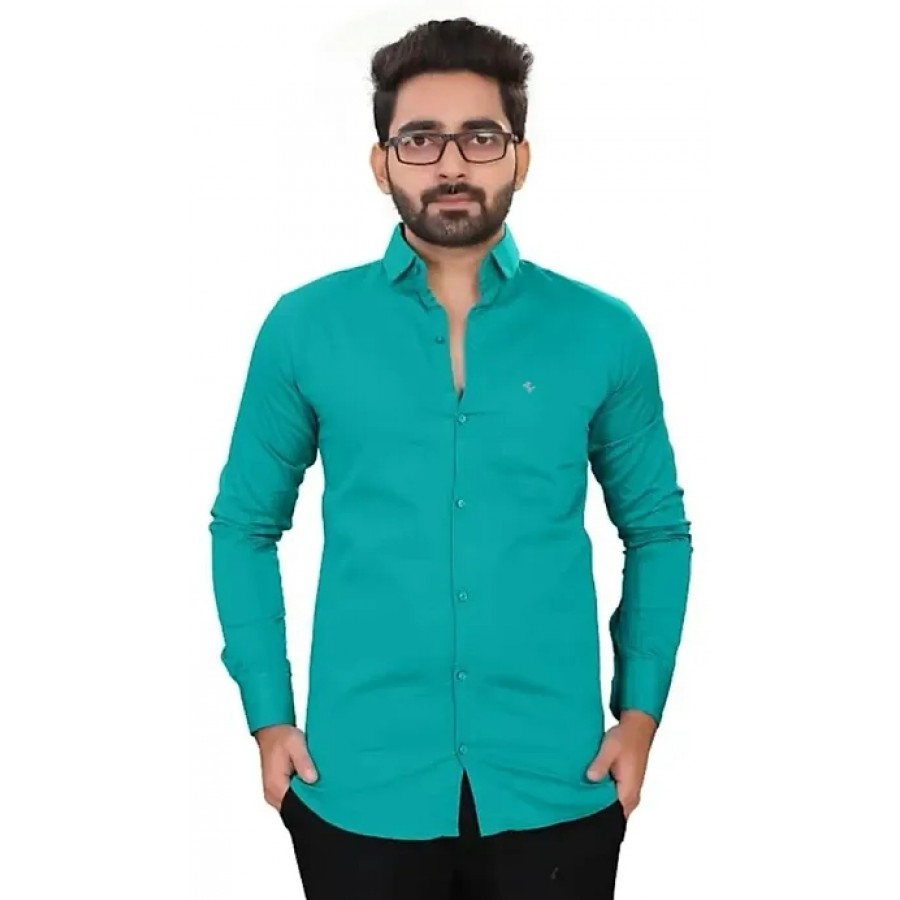 Green Cotton Solid Casual Shirts For Men