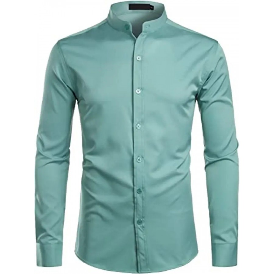 Green Cotton Solid Casual Shirts For Men