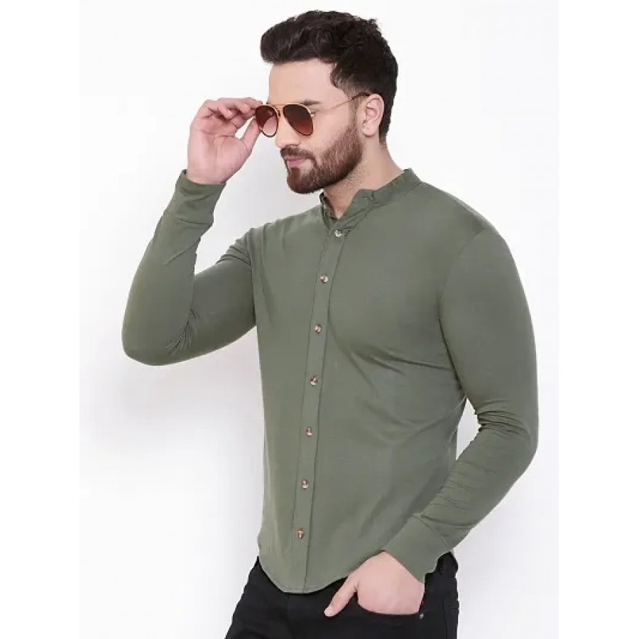 Green Cotton Solid Regular Fit Casual Shirt