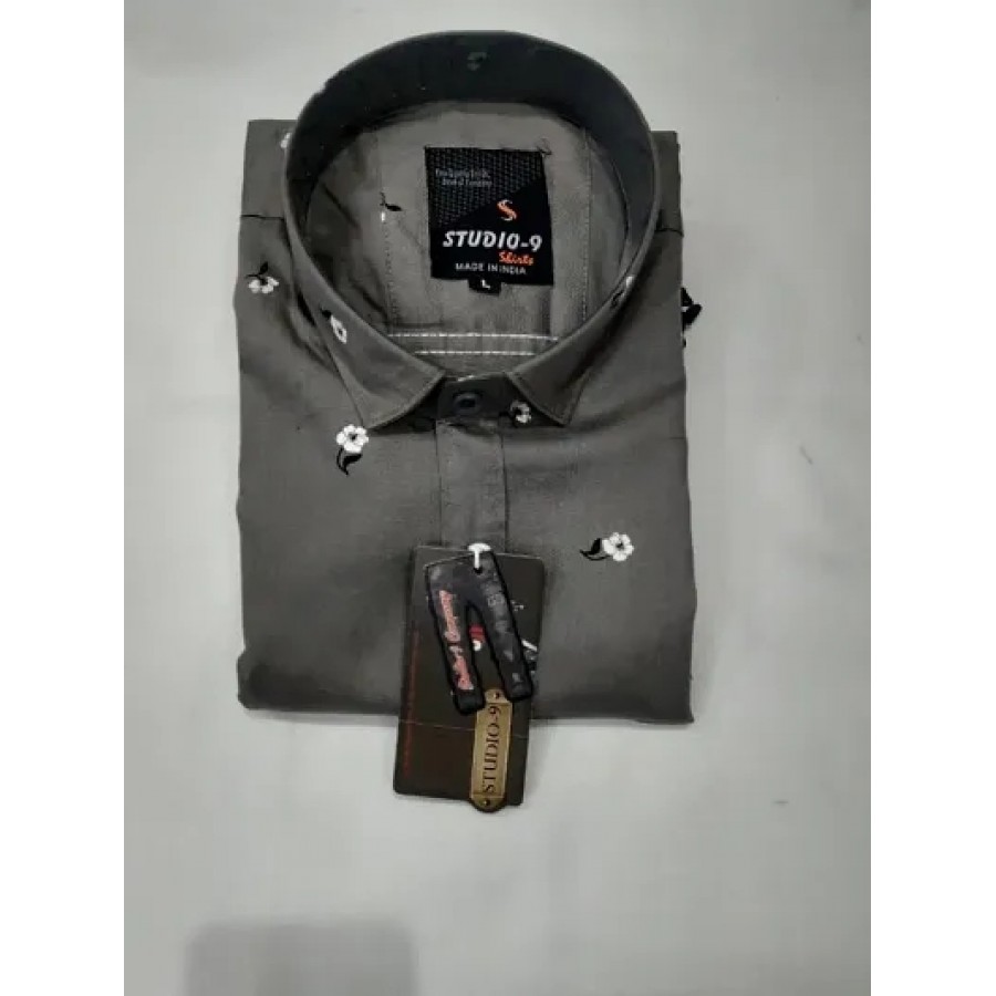 Grey Cotton Printed Casual Shirts For Men