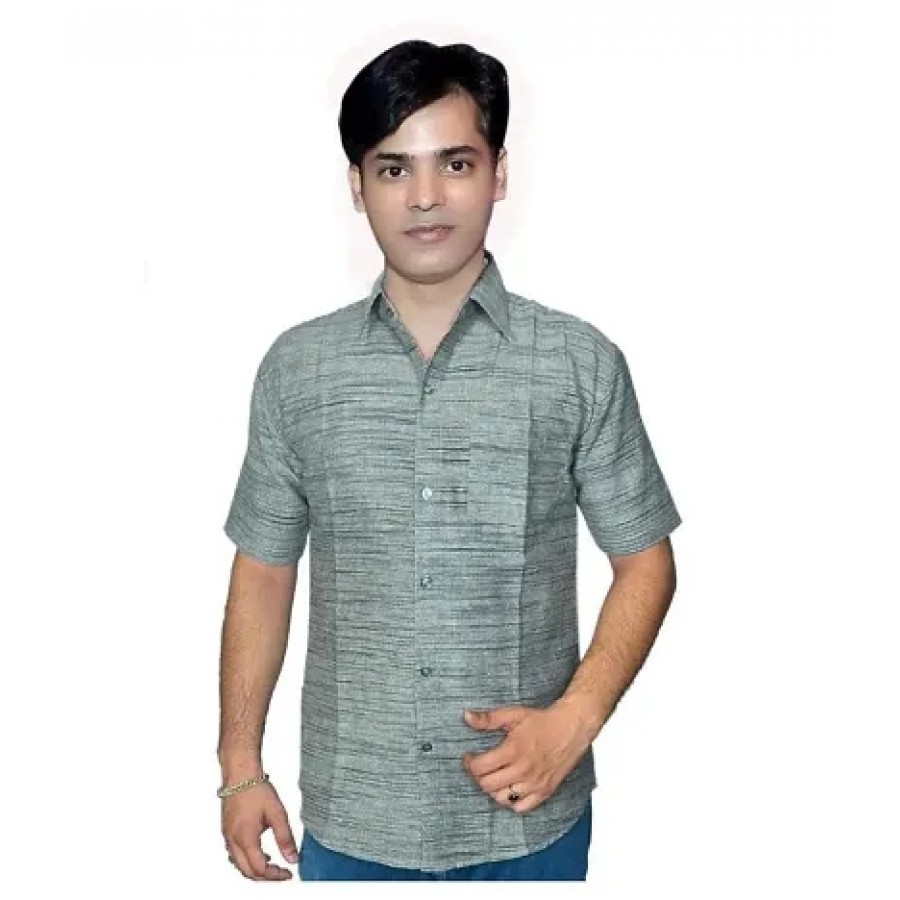 Grey Cotton Solid Casual Shirts For Men