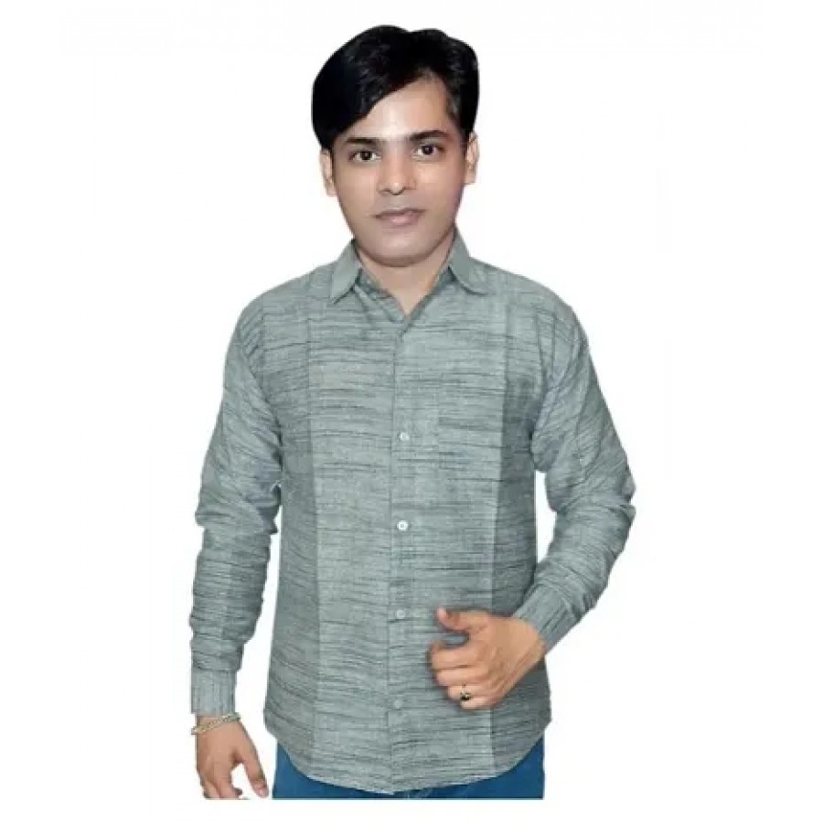 Grey Cotton Solid Casual Shirts For Men