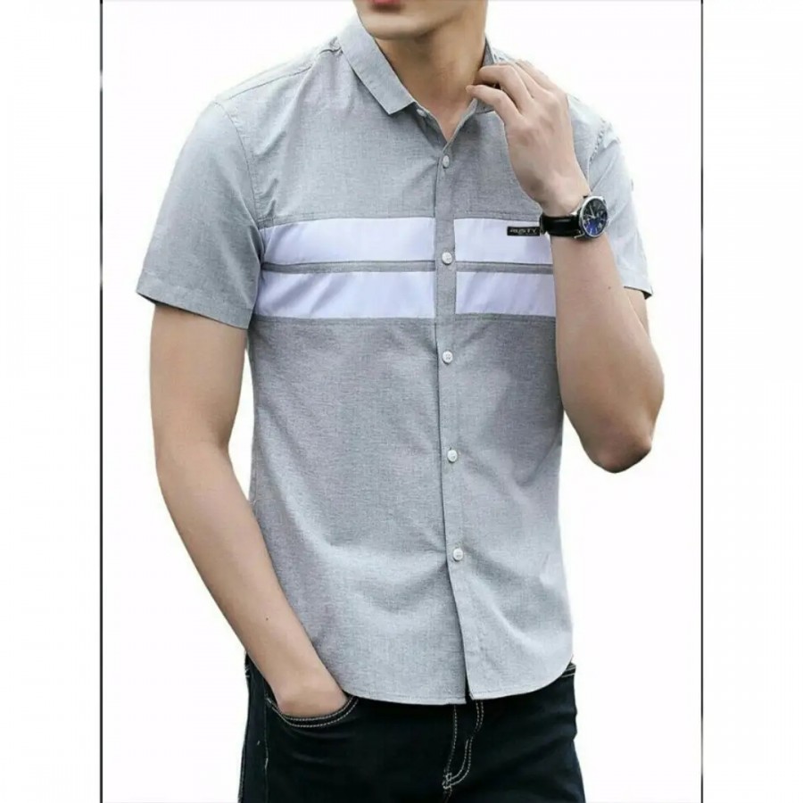 Grey Cotton Solid Casual Shirts For Men