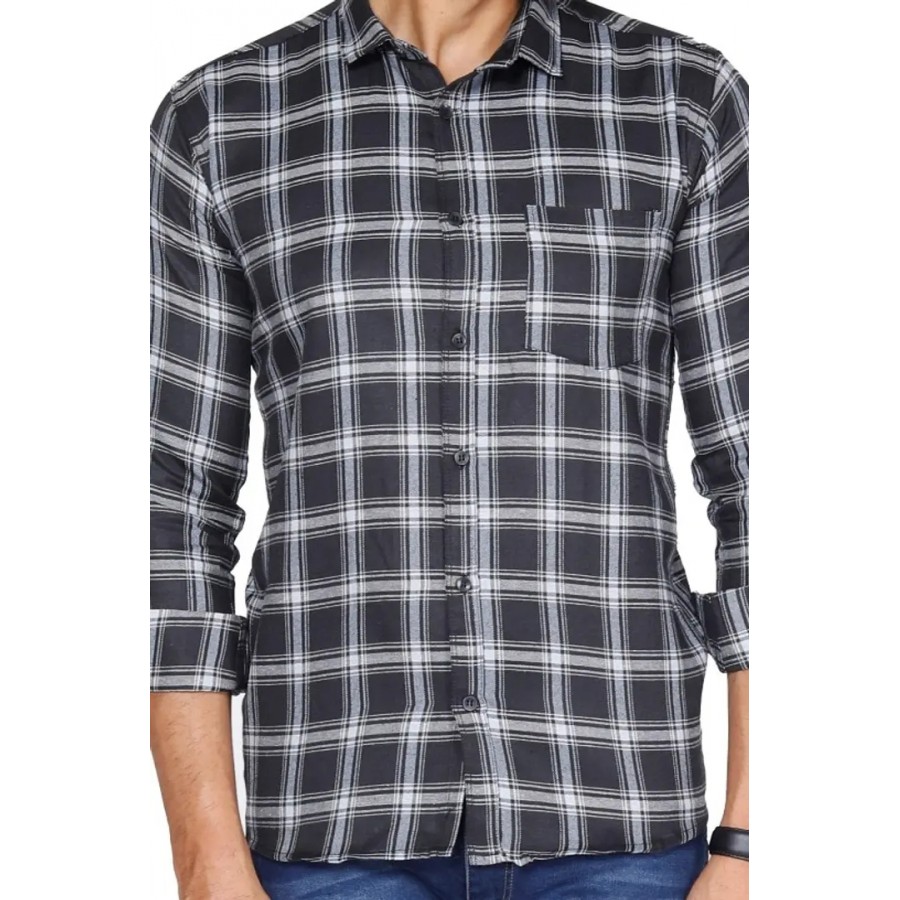 Grey Cotton Checked Casual Shirts For Men