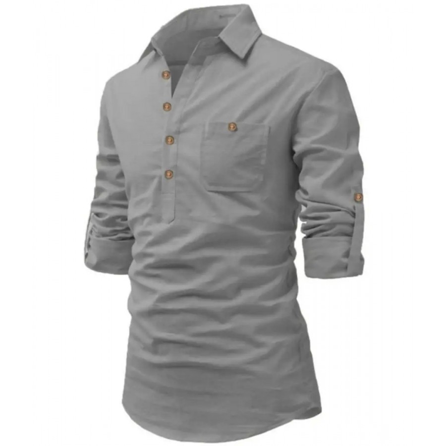 Grey Cotton Solid Casual Shirts For Men