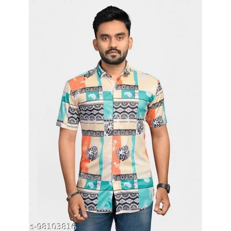 Het Fashion Men's Lycra Casual Printed Regular Half Sleeve Shirt