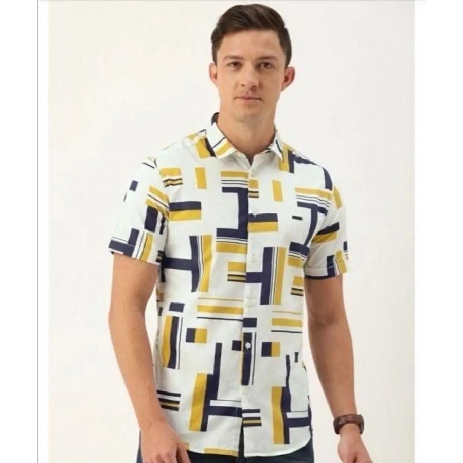 Het Fashion Men's Lycra Casual Printed Regular Half Sleeve Shirt