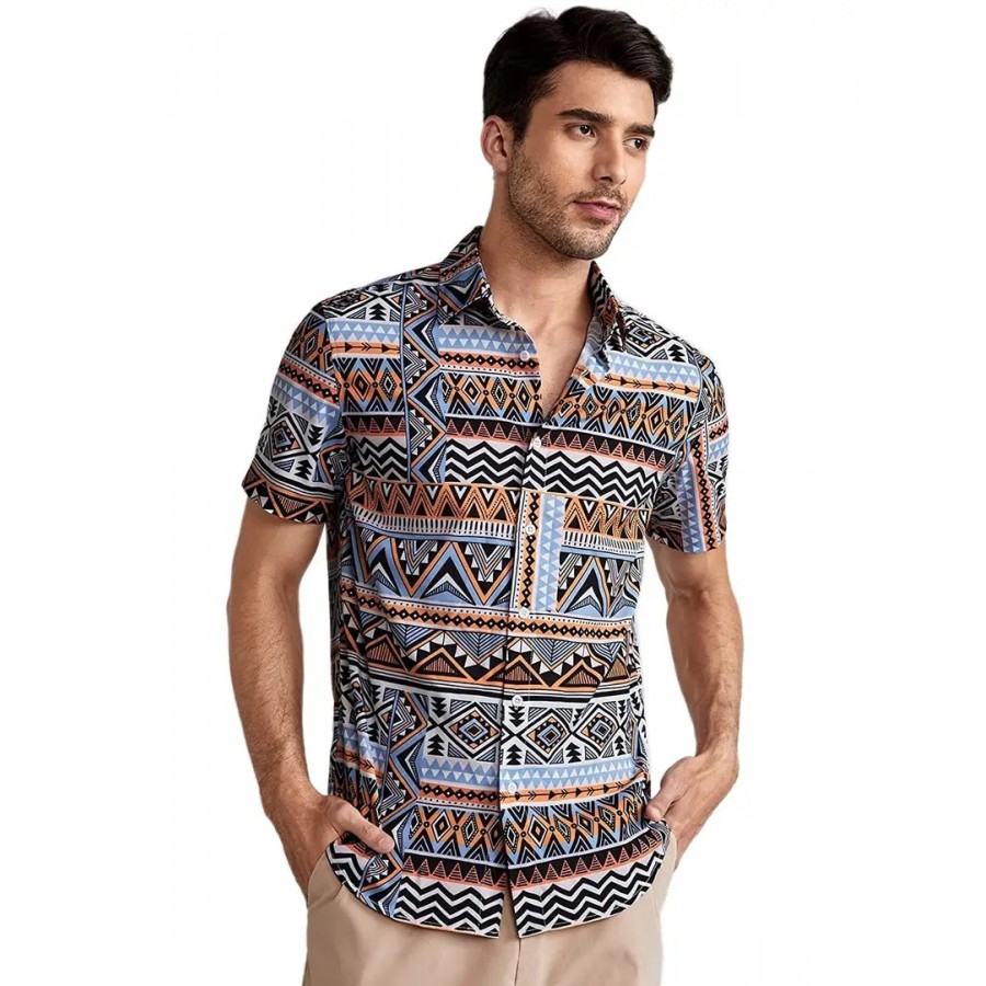 Hmkm Casual Shirt for Men|| Men Stylish Shirt || Men Printed Shirt (X-Large, Brown SV)