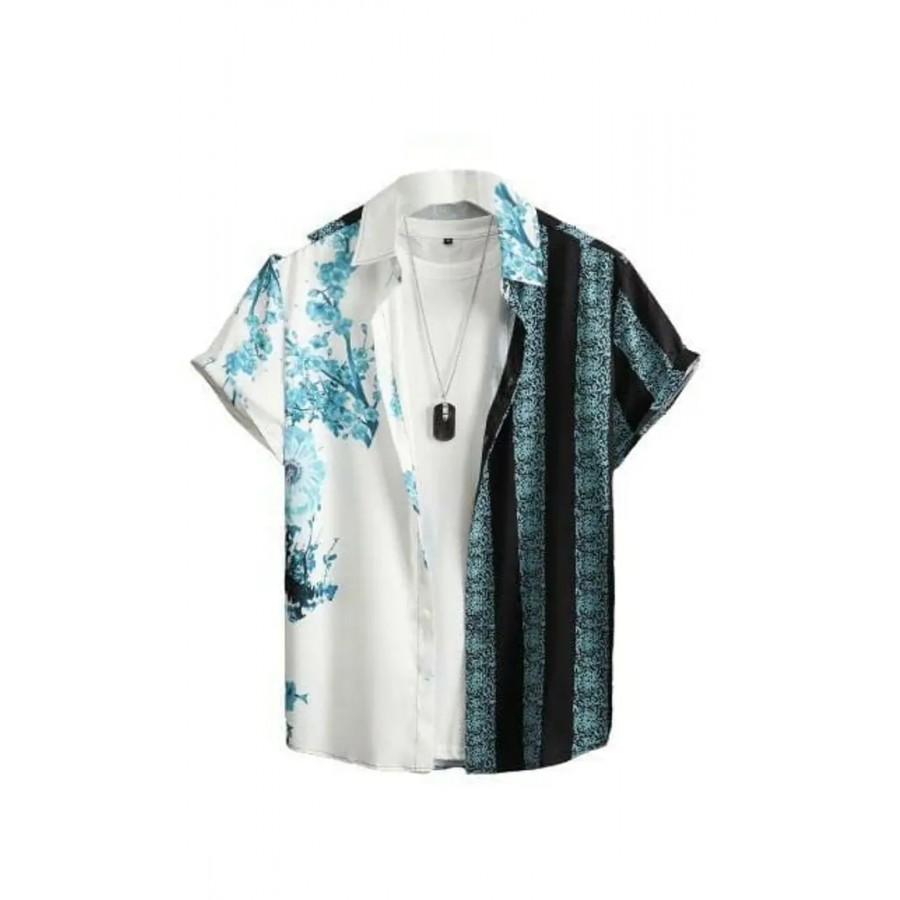 Hmkm Casual Shirt for Men|| Men Stylish Shirt || Men Printed Shirt (X-Large, WhiteBlue)