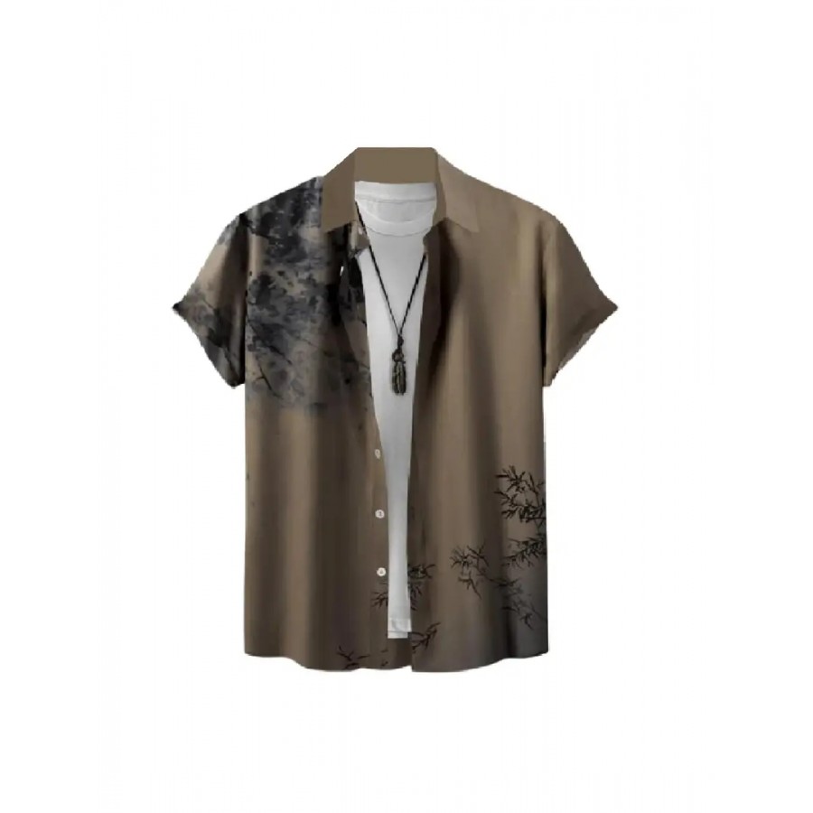 Hmkm Funky Printed Shirt for Men Half Sleeves (X-Large, Brown Tree)