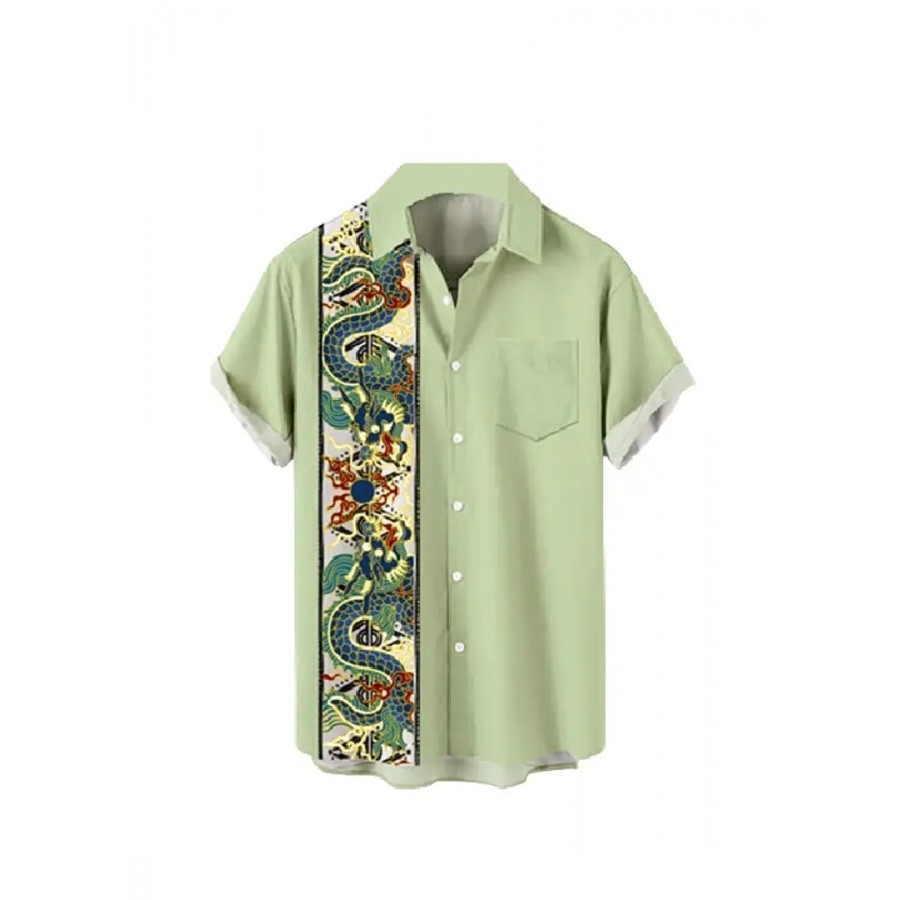 Hmkm Funky Printed Shirt for Men Half Sleeves (X-Large, Snake Green)