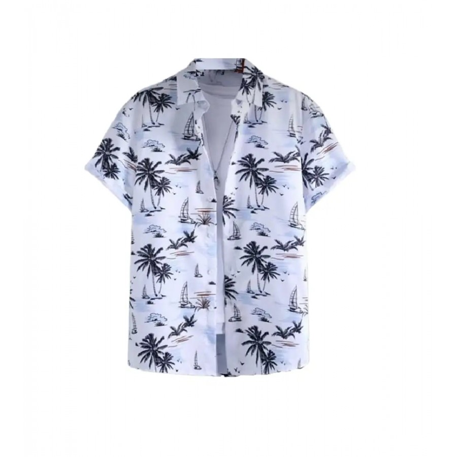 Hmkm Men Printed Casual Shirts (X-Large, White Tree)