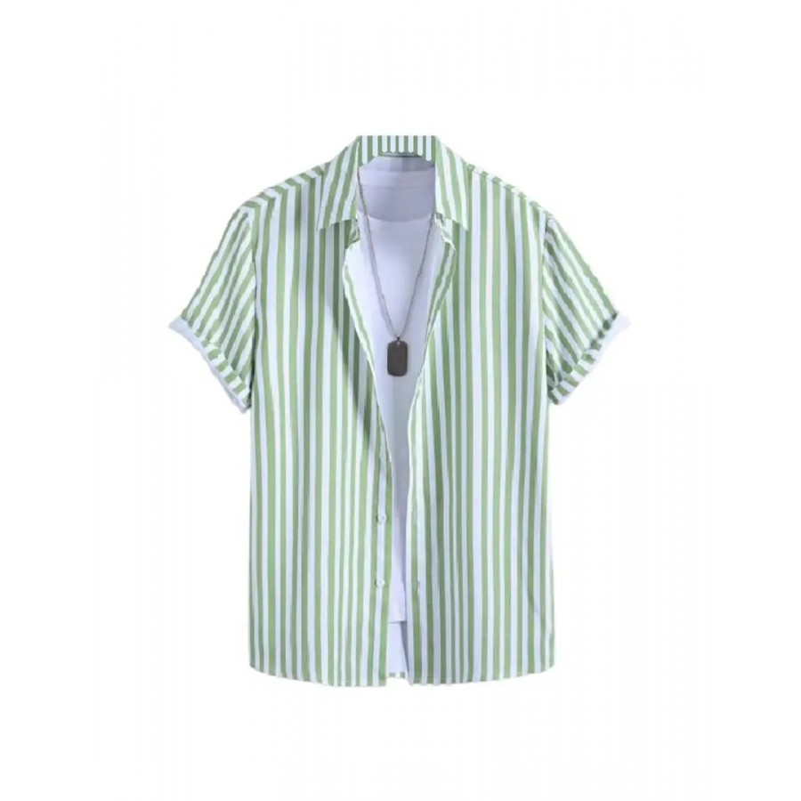 Hmkm Mens Casual fit Shirts (X-Large, Green line)