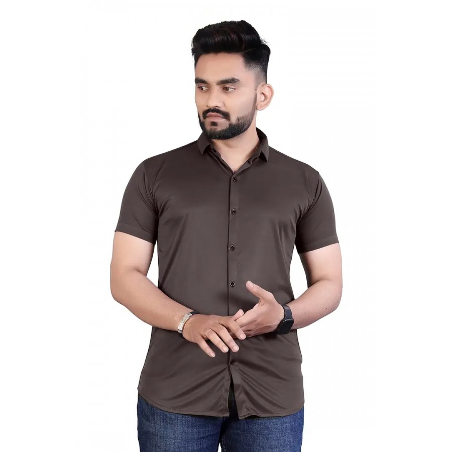 JEEVAAN-Men's Lycra Colour Shirt (Large, Coffee)