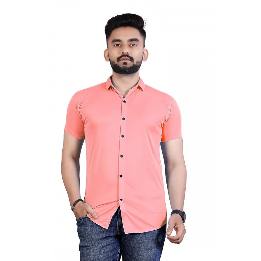 JEEVAAN-Men's Lycra Colour Shirt (Large, Light Orange)