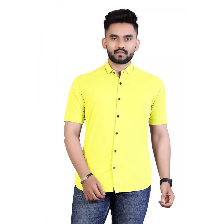 JEEVAAN-Men's Lycra Colour Shirt (Large, Yellow)