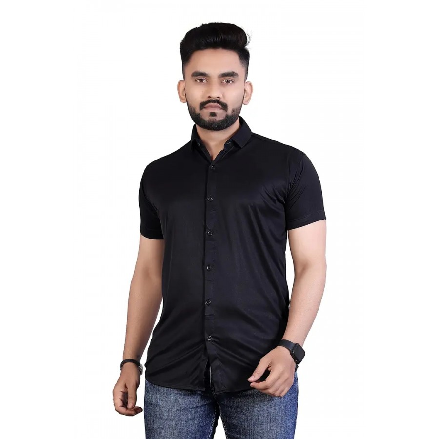 JEEVAAN-Men's Lycra Colour Shirt (Medium, Black)