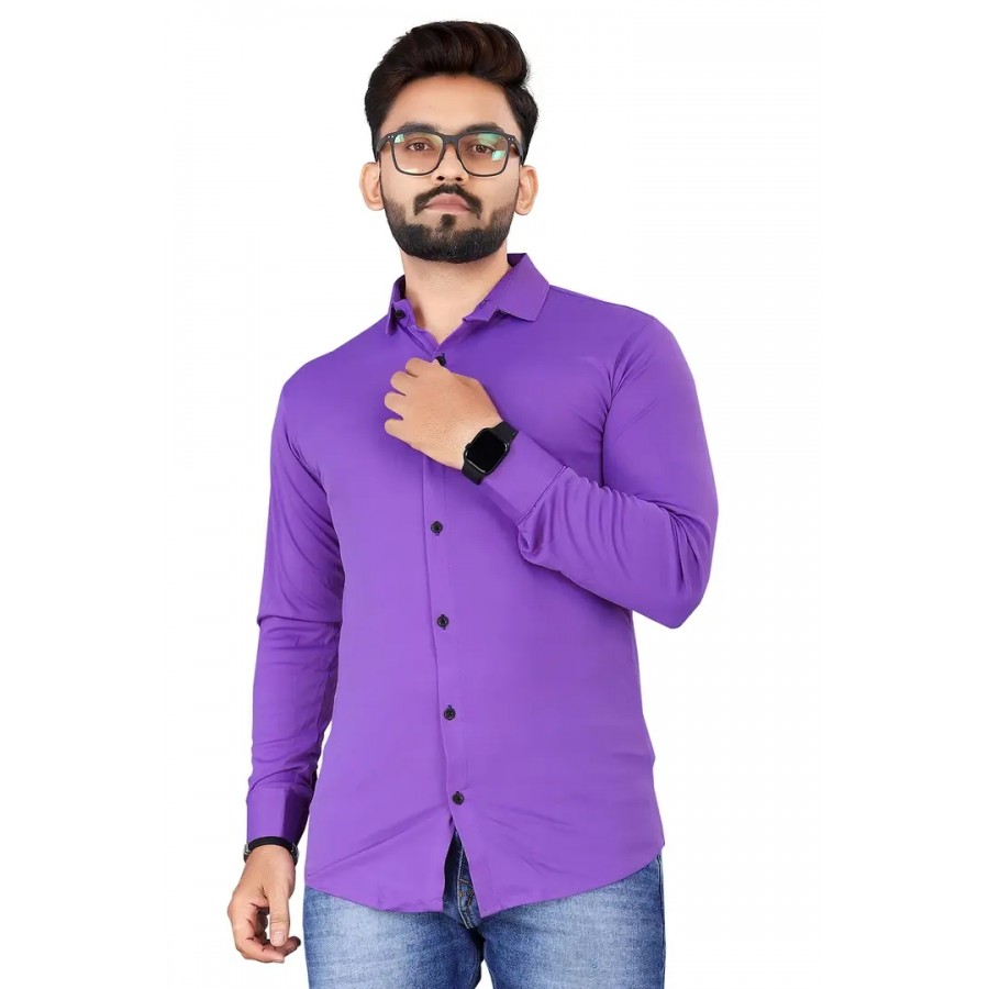 JEEVAAN - Men's Solid Slim Fit Lycra Casual Shirt @Stretchable