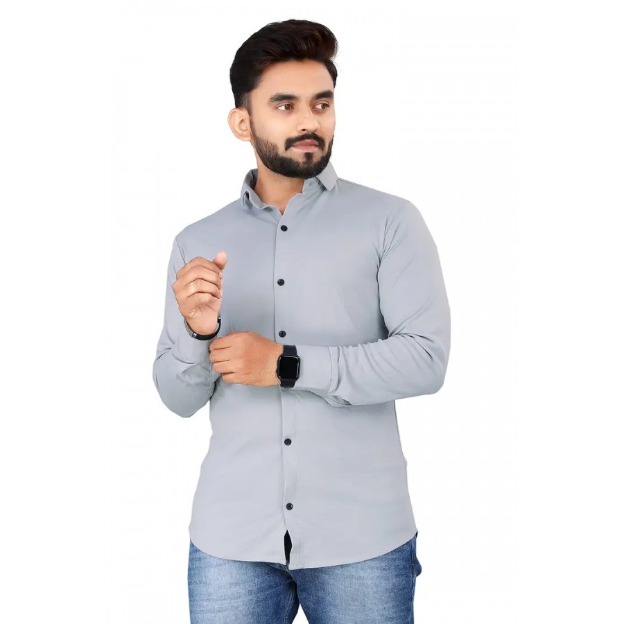 JEEVAAN - Men's Solid Slim Fit Lycra Casual Shirt @Stretchable