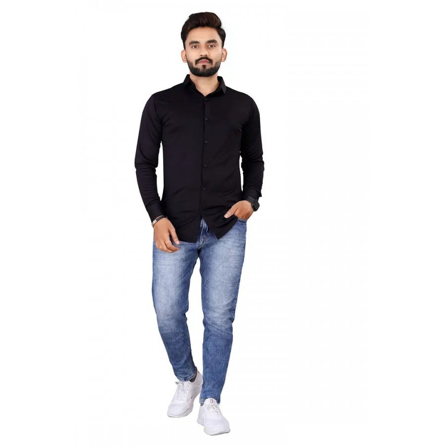 JEEVAAN - Men's Solid Slim Fit Lycra Casual Shirt @Stretchable