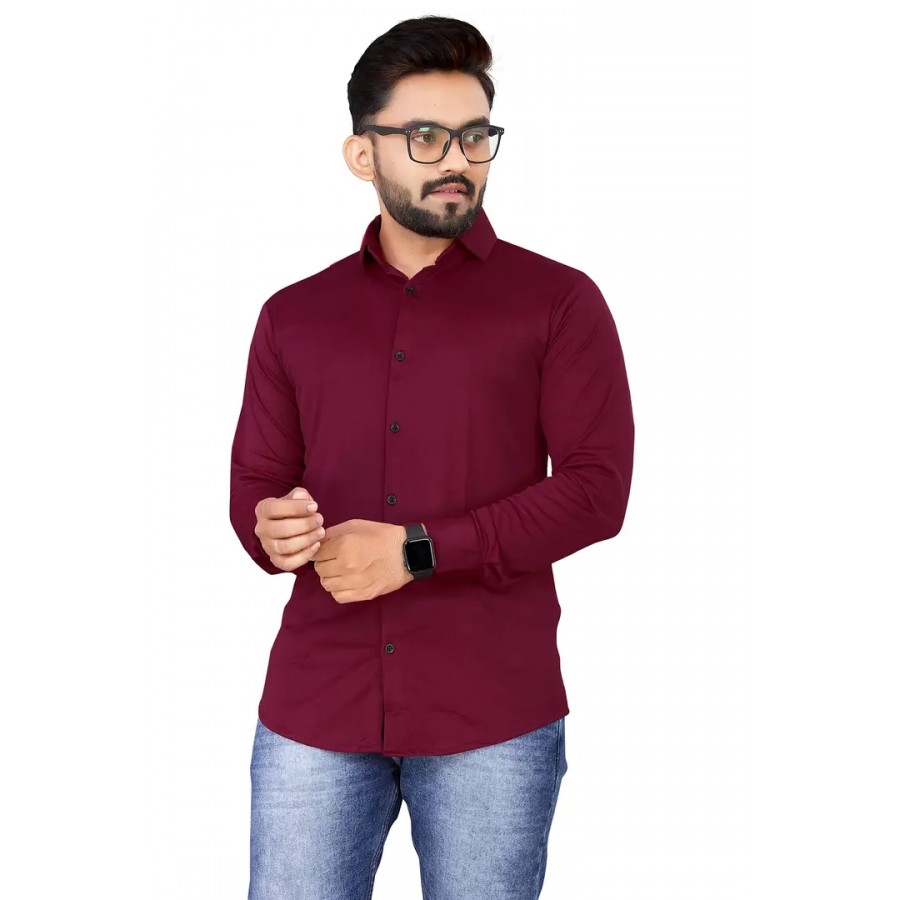 JEEVAAN - THE PERFECT FASHION Lycra Men's Regular Fit Formal Shirt (X-Large, Maroon)