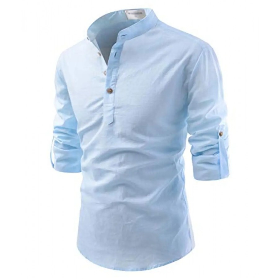 LIFE ROADS Full Sleeve Chinese/Rounded/Mandarin Collar Pure Cotton Casual, Wedding, Party, Festival Stylish Latest Slim fit Kurta Style Comfortable Shirt for Men and Boys.