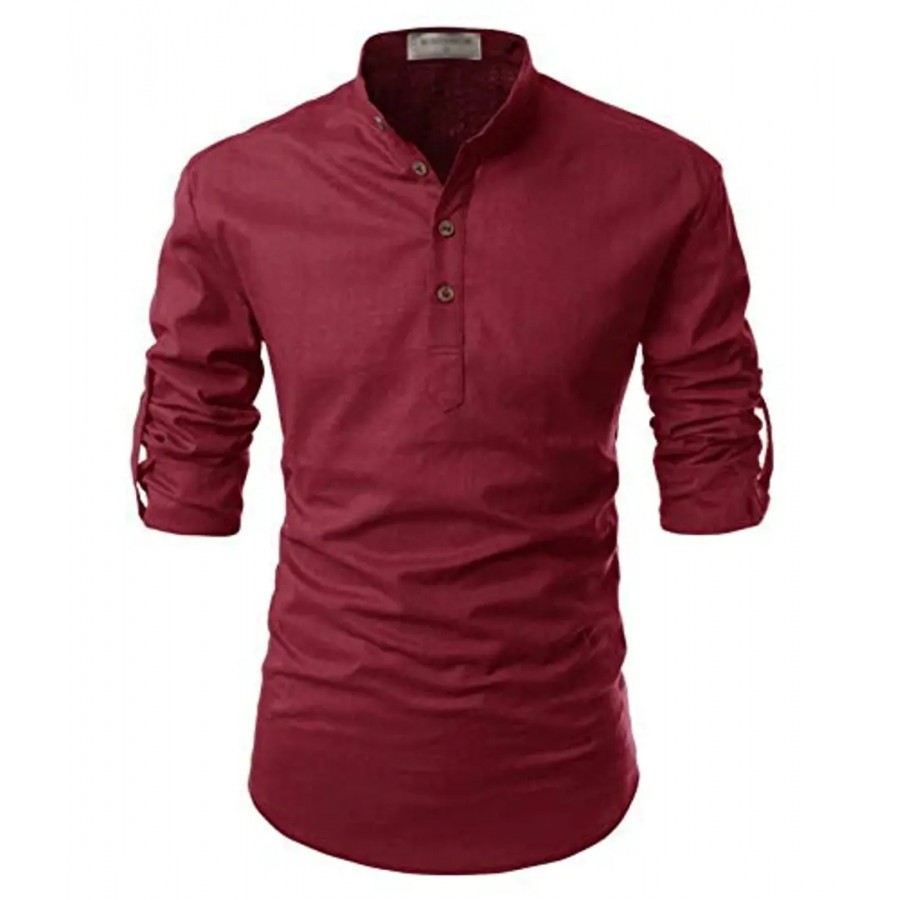 LIFE ROADS Full Sleeve Chinese/Rounded/Mandarin Collar Pure Cotton Casual, Wedding, Party, Festival Stylish Latest Slim fit Kurta Style Comfortable Shirt for Men and Boys.