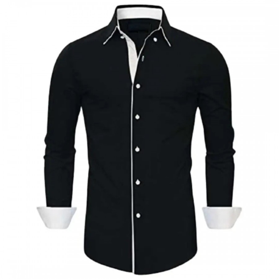 LIFE ROADS Men's Slim Fit Regular Fit, Piping Cotton Solid Shirt