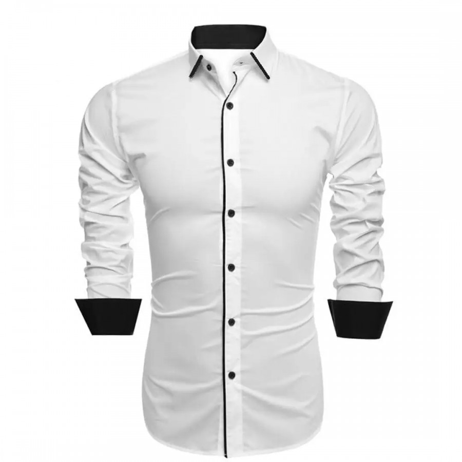 LIFE ROADS Men's Slim Fit Regular Fit, Piping Cotton Solid Shirt