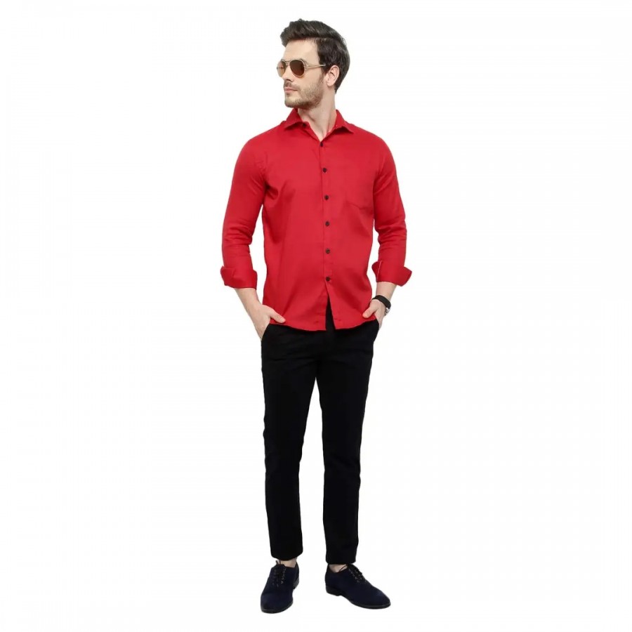 Latest Chikan Men's Regular Fit Full Sleeve Cotton Casual Shirt36 Red