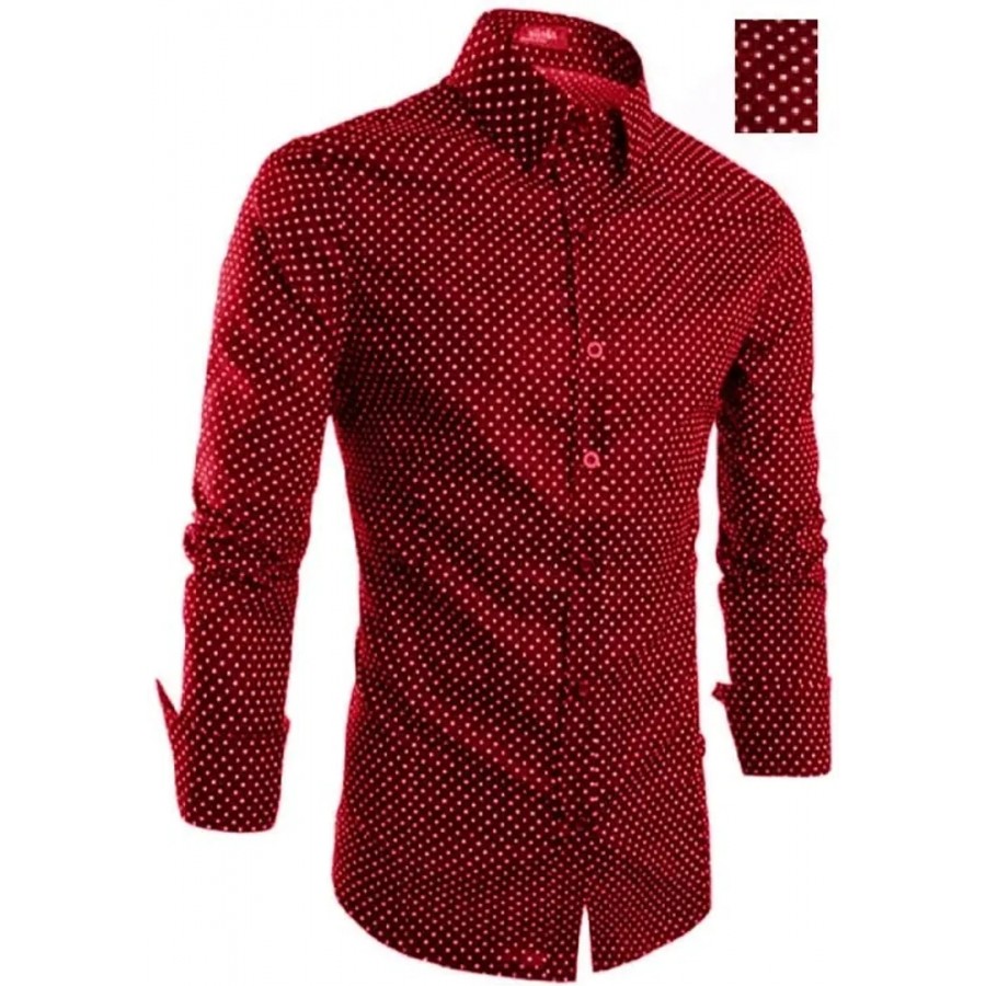 Maroon Cotton Blend Printed Casual Shirts For Men