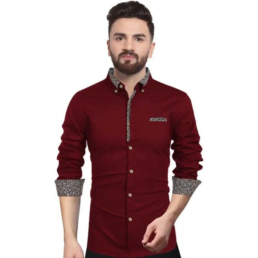 Maroon Cotton Casual Casual Shirts For Men