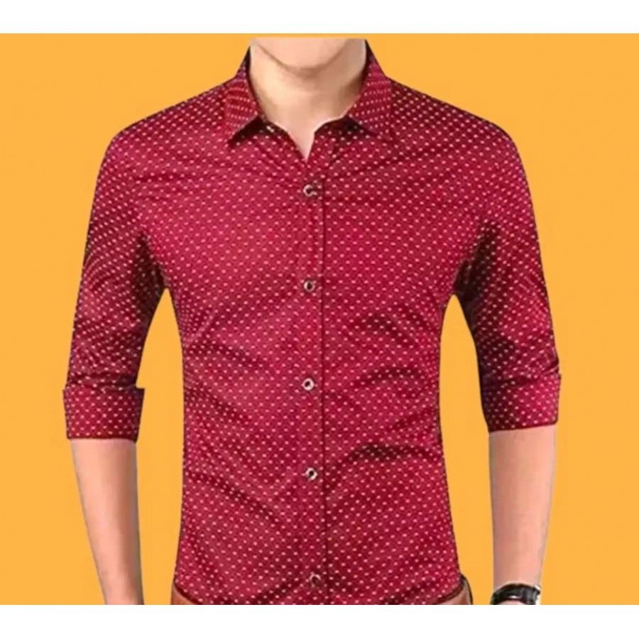 Maroon Cotton Printed Casual Shirts For Men