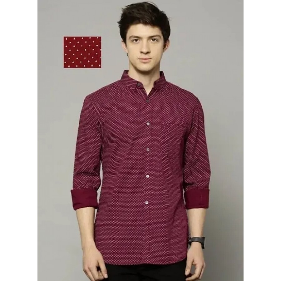 Maroon Cotton Printed Casual Shirts For Men