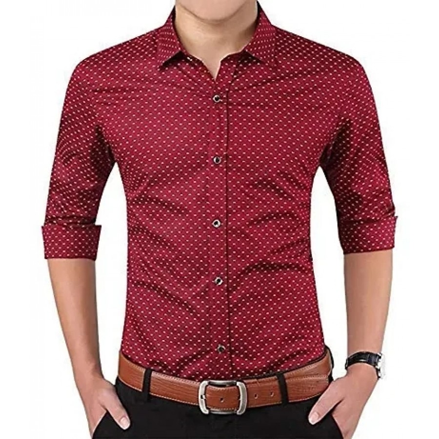 Maroon Cotton Printed Casual Shirts For Men