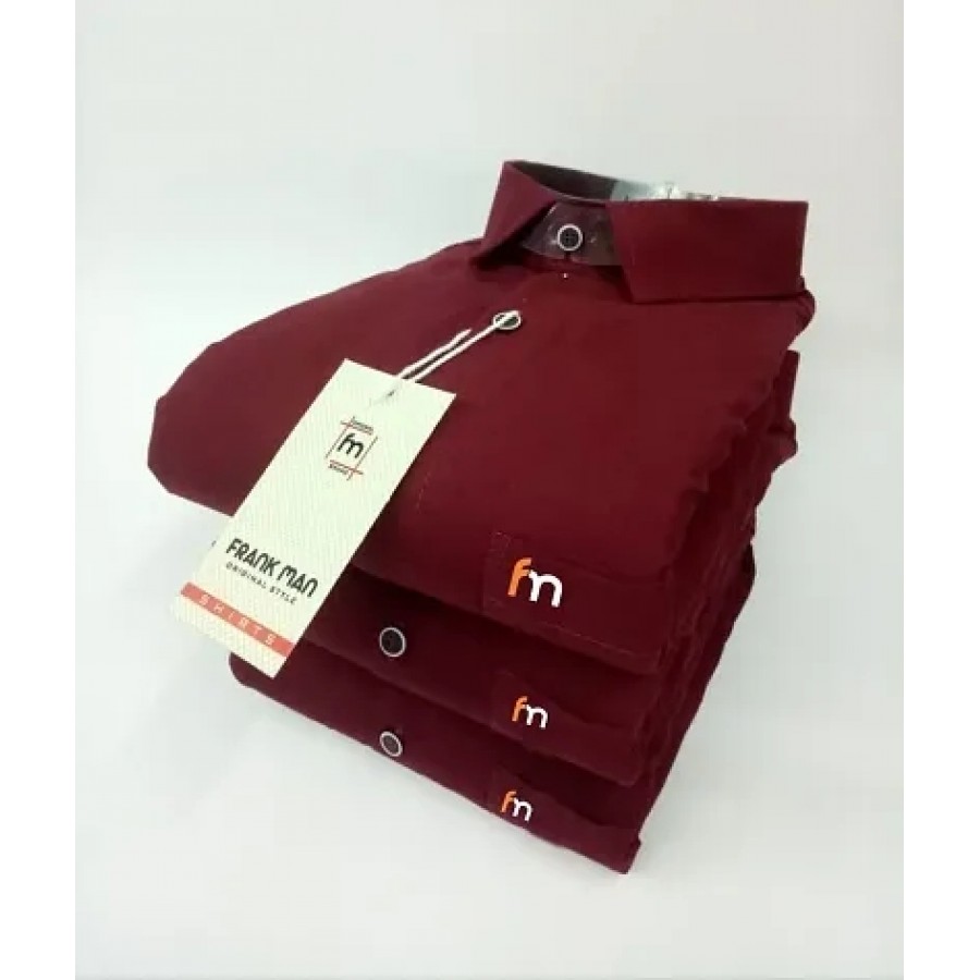 Maroon Cotton Solid Casual Shirts For Men