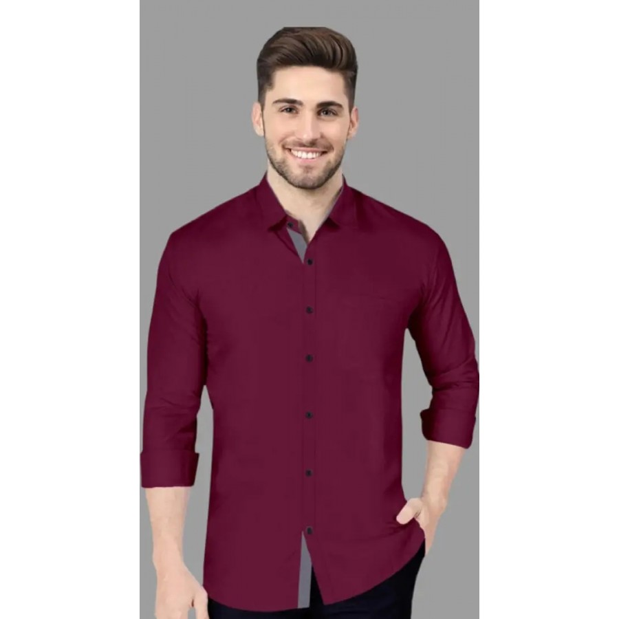 Maroon Cotton Solid Casual Shirts For Men