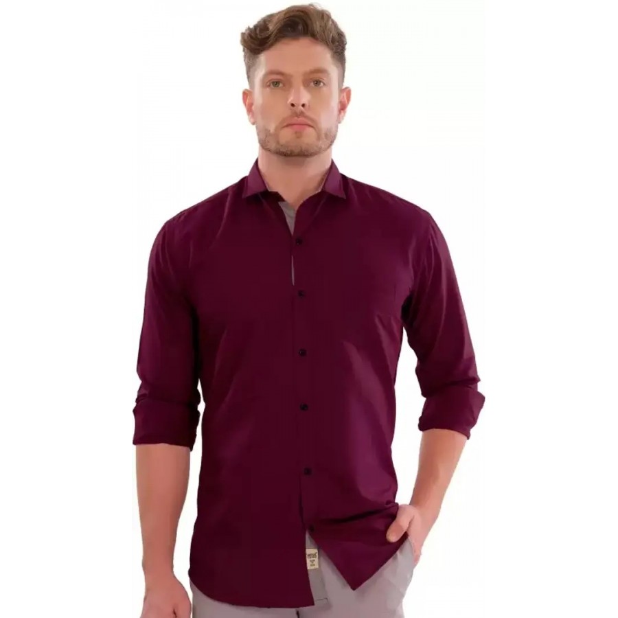 Maroon GreyPocket Man Shirt