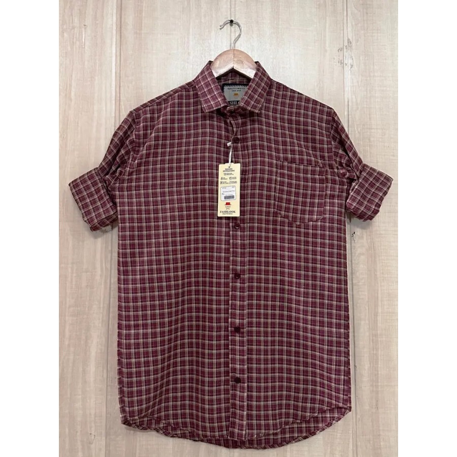 Maroon Bareek Check Shirt