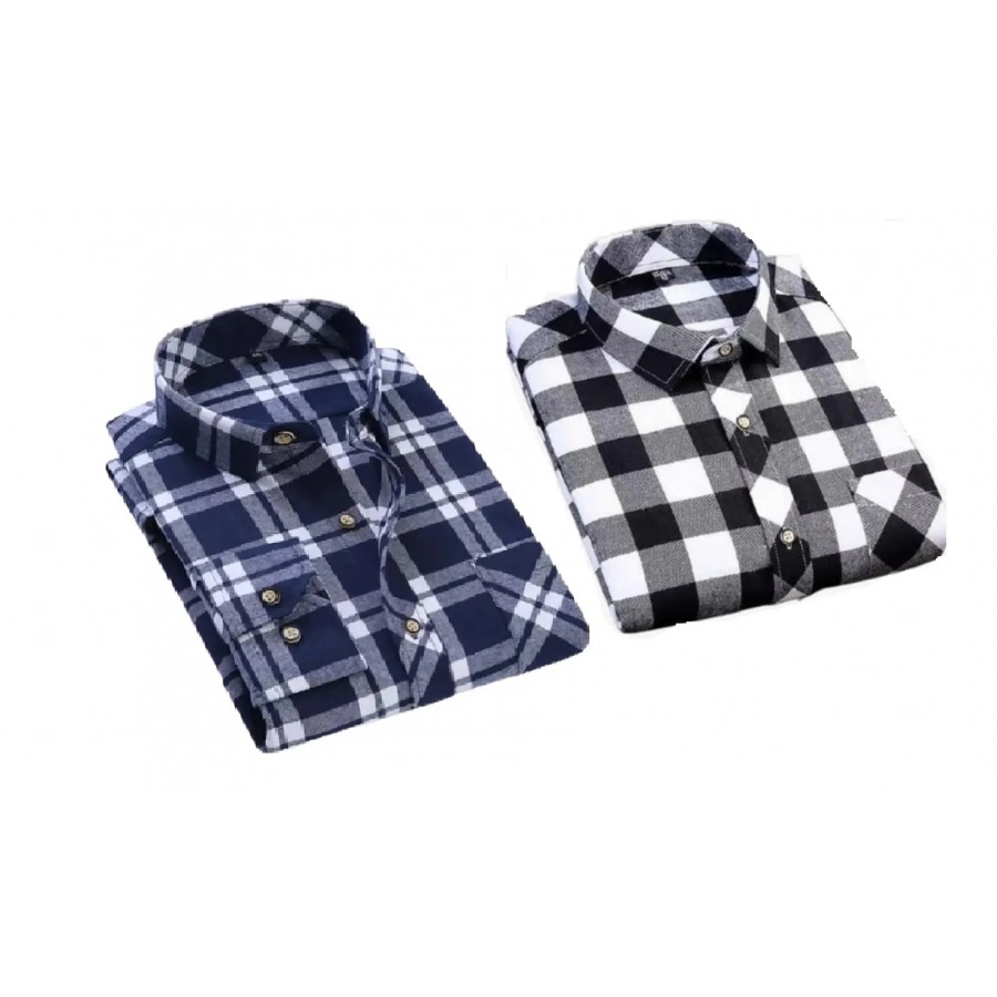 Men Combo Cotton Blend Checked Regular Fit Casual Shirt