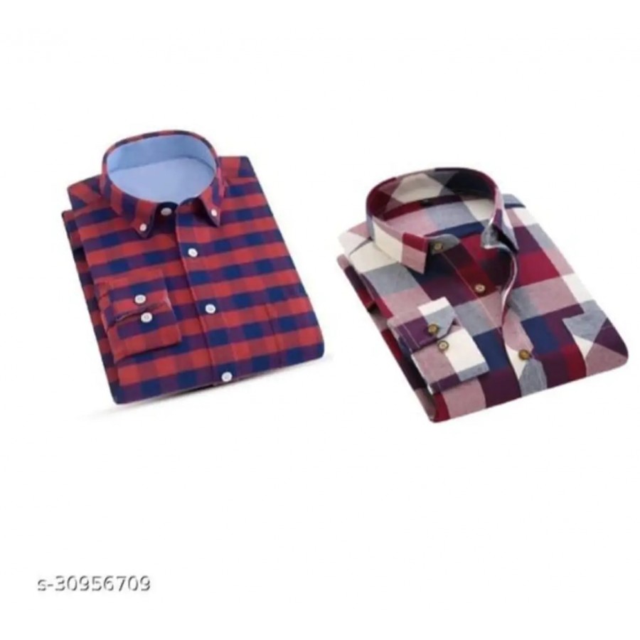 Men Combo Cotton Blend Checked Regular Fit Casual Shirt