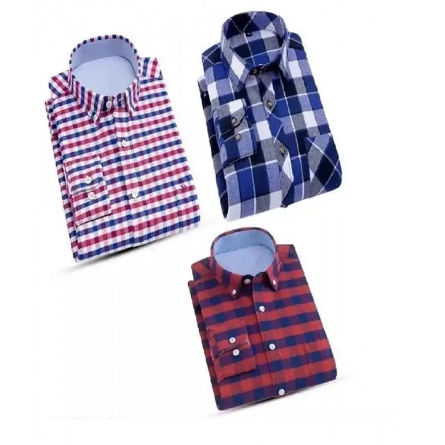 Men Combo Cotton Blend Checked Regular Fit Casual Shirt