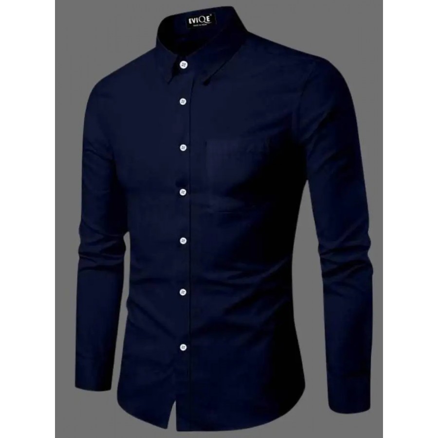 Men Regular Fit Solid Spread Collar Casual Shirt Blue