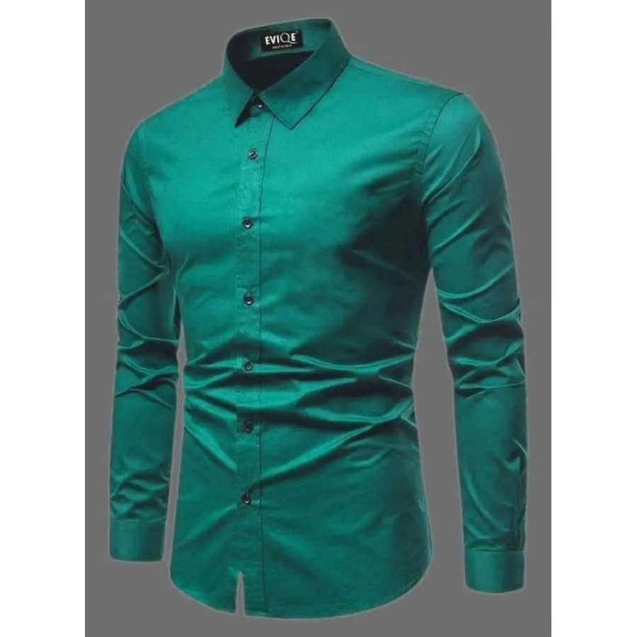 Men Regular Fit Solid Spread Collar Casual Shirt Green